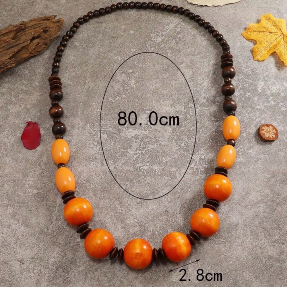 Elegant Orange and Brown Beaded Necklace - Picture 4 of 6